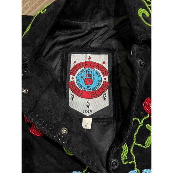 Vintage 80s Floral Beaded Suede Cropped Women's Jacket - Picture 3 of 7